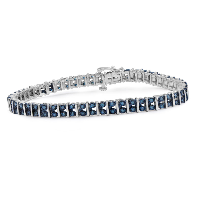 1 1/2 Carat T.W. Blue Diamond Sterling Silver 2 Row Bracelet