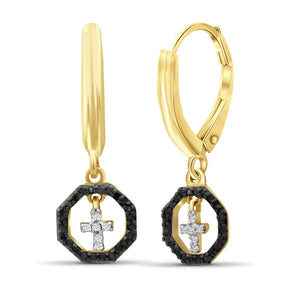 1/7 Carat T.W. Black And White Diamond Sterling Silver Cross Octagon Earrings - Assorted Colors
