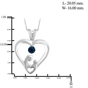 Genuine Blue Diamond Accent Mom & Child Heart Pendant Necklace in Sterling Silver