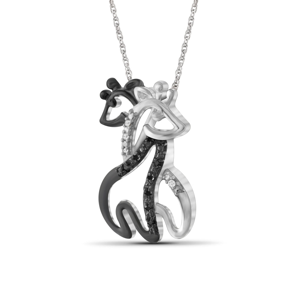 Black And White Diamond Accent Sterling Silver Double Giraffe Pendant - Assorted Finish