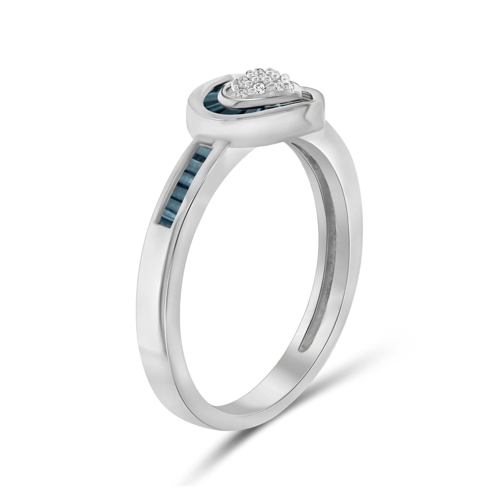 1/4 Carat T.W. Blue And White Diamond Sterling Silver Heart Ring