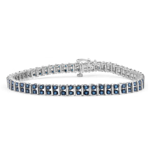 1.00 Carat T.W. Blue Diamond Sterling Silver 2 Row Bracelet