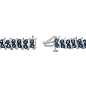 1.00 Carat T.W. Blue Diamond Sterling Silver 2 Row Bracelet