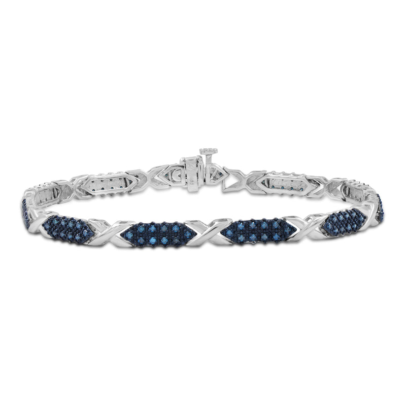 1.00 Carat T.W. Blue Diamond Sterling Silver X Bracelet