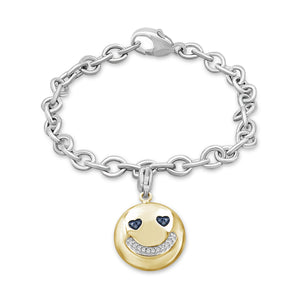 1/20 Ctw Blue And White Diamond 14k Gold Over Silver Emoji Bracelet