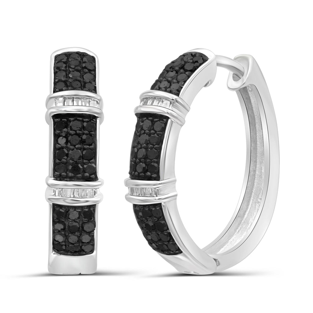 1.00 Carat T.W. Black And White Diamond Sterling Silver Hoop Earrings - Assorted Colors