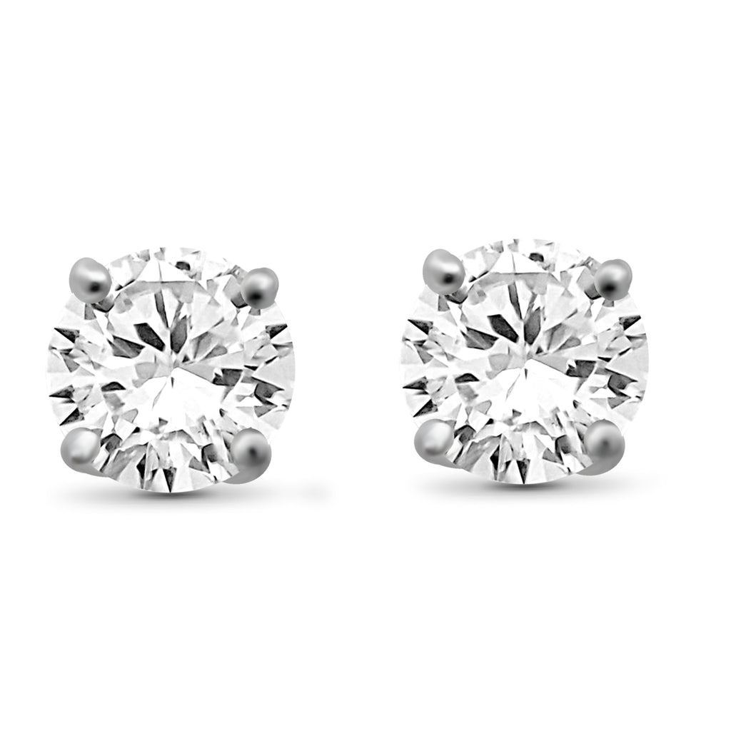 White Diamond 14K Gold Stud Earrings (I3 Clarity, IJK Color) - Assorted Colors