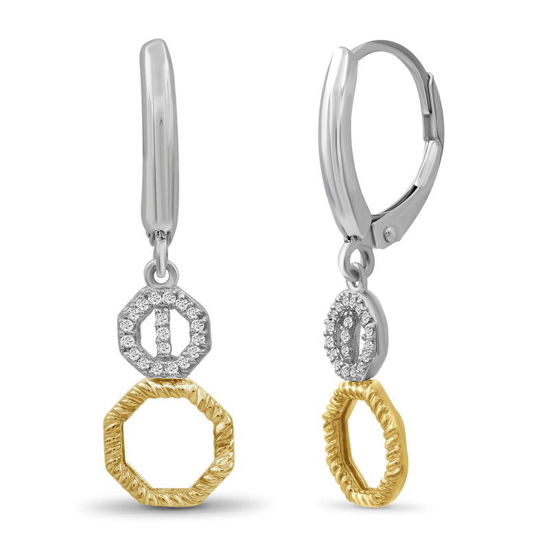 1/10 Carat T.W. White Diamond Two Tone Silver Octagon Earrings