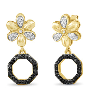 1/7 Carat T.W. Black And White Diamond Sterling Silver Flower Octagon Earrings - Assorted Colors
