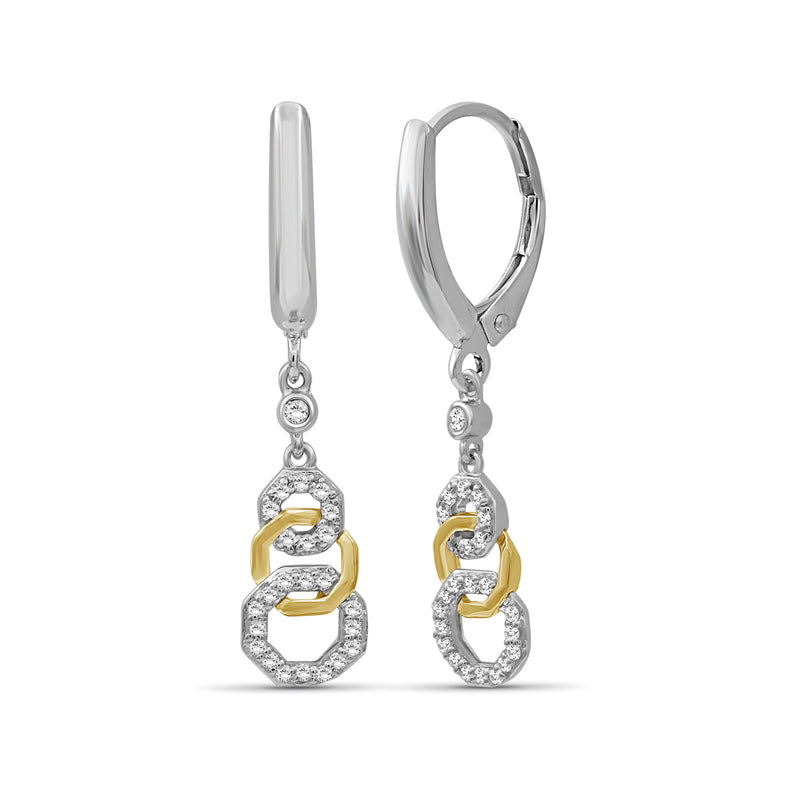 1/5 Carat T.W. White Diamond Two Tone Silver Octagon Earrings