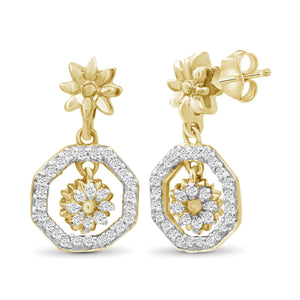 1/7 Carat T.W. White Diamond Sterling Silver Flower Octagon Earrings - Assorted Colors