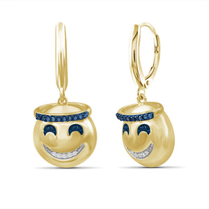 1/10 Ctw Blue And White Diamond 14k Gold Over Silver Emoji Earrings