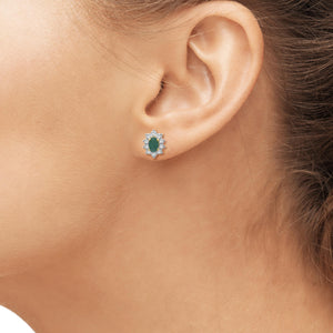 0.65 ctw Genuine Emerald & White Topaz Gemstone 14K Gold Over Silver Stud Earrings