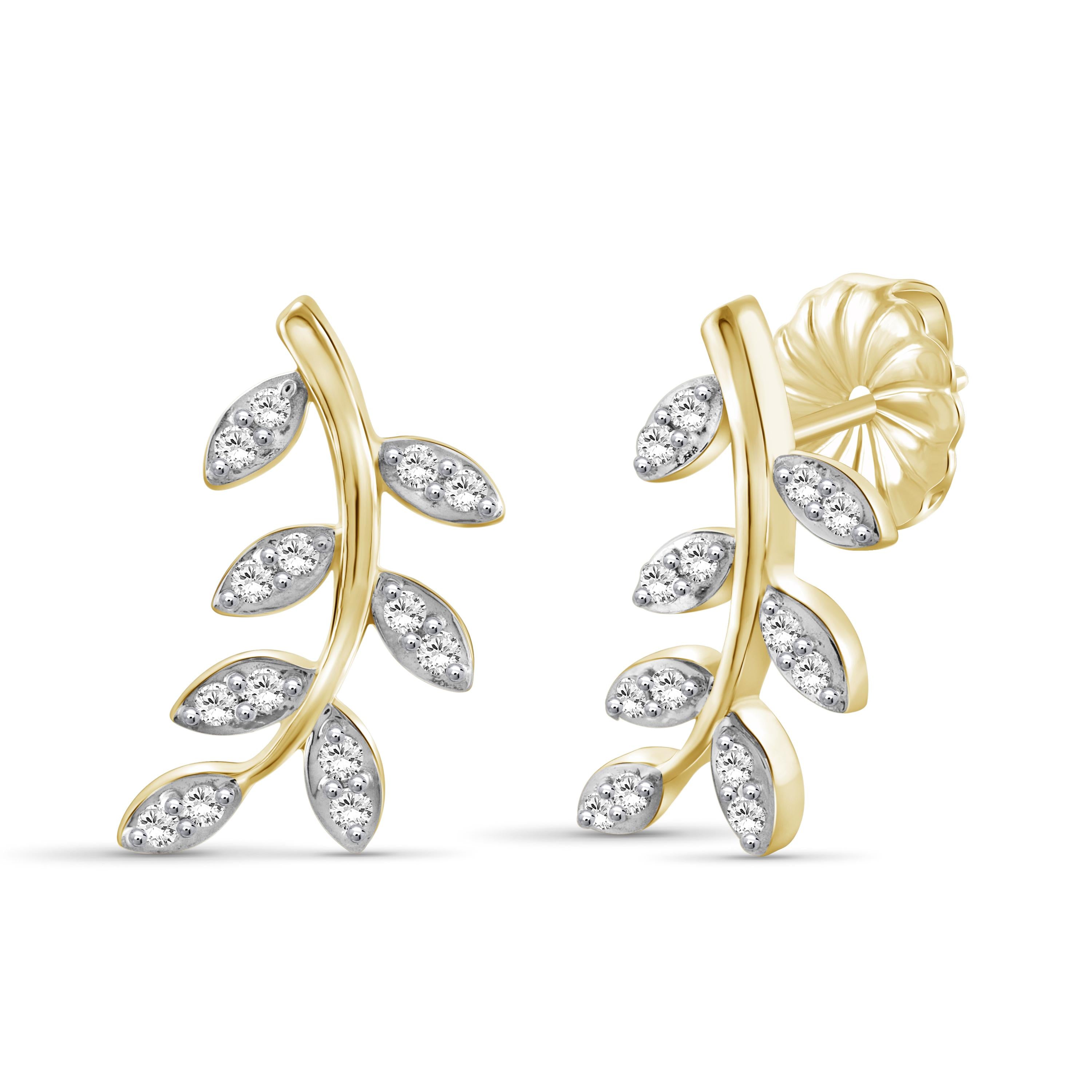 1/4 Carat T.W. White Diamond Sterling Silver Leaf Earrings