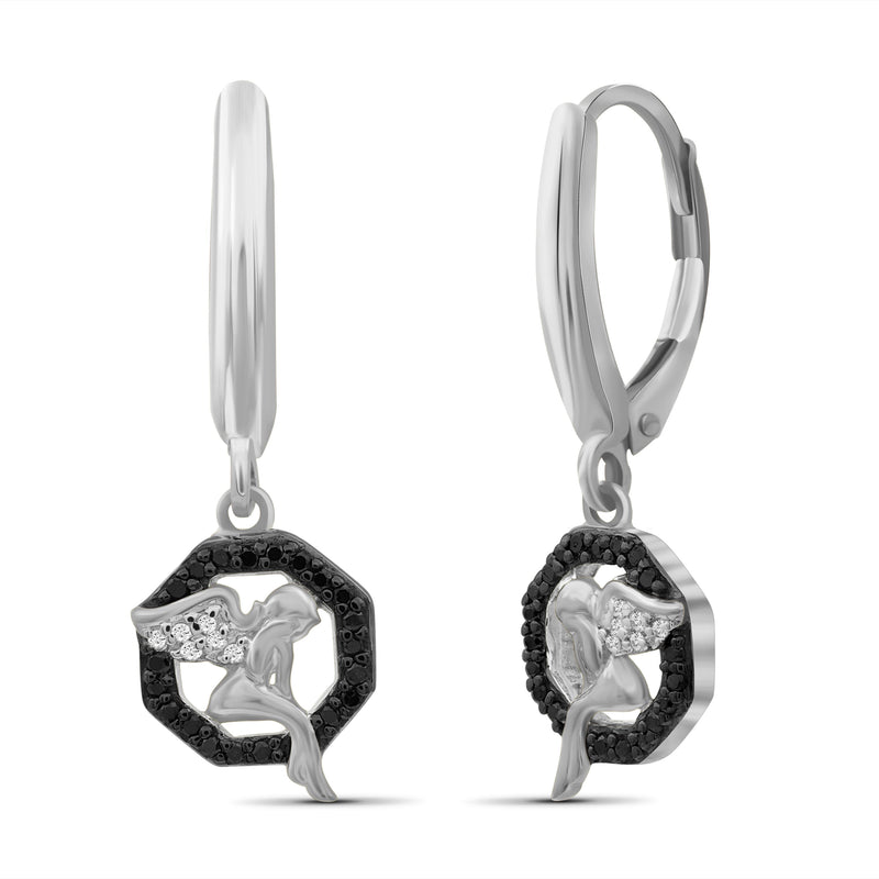 1/7 Carat T.W. Black And White Diamond Sterling Silver Angel Octagon Earrings - Assorted Colors