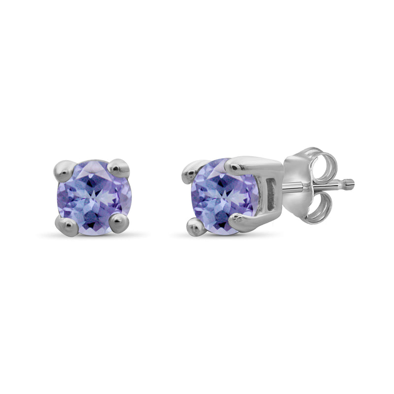 Gemstone Accent Sterling Silver Stud Earrings - Assorted Colors
