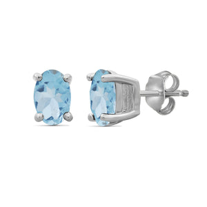 Gemstone Sterling Silver Stud Earrings - Assorted Colors