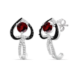 Gemstone and Accent Black & White Diamonds Heart Earrings Sterling Silver- Assorted Styles
