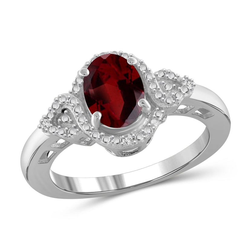 Birthstone & Accent White Diamond Ring Sterling Silver- Assorted Styles
