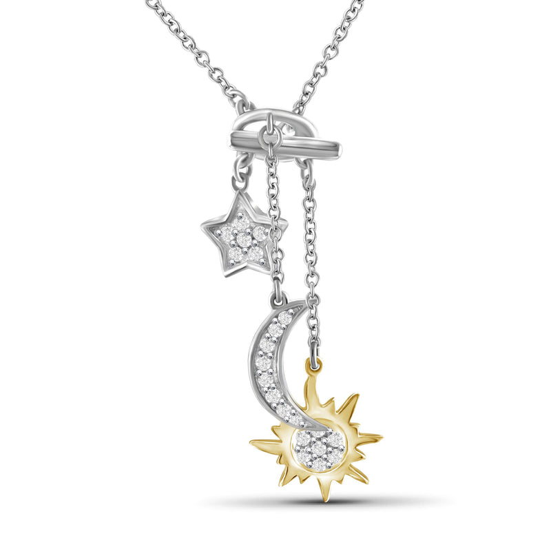 1/5 Ctw White Diamond Two-Tone Sterling Silver Sun, Moon & Star Pendant