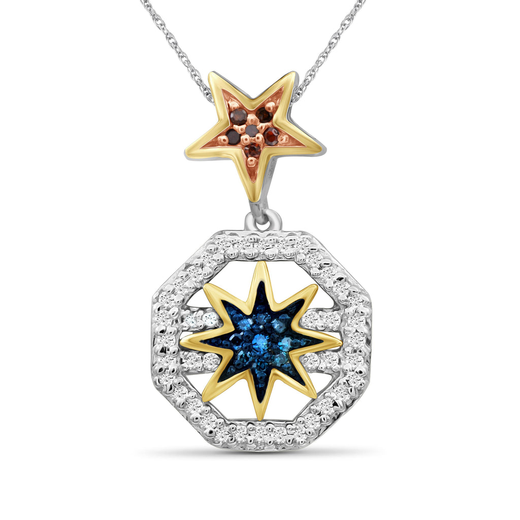 1/5 Carat T.W. Multicolor Diamond Three Tone Silver Star Octagon Pendant