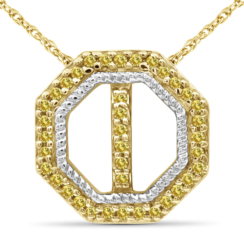 1/7 Carat T.W. Yellow Diamond Two Tone Silver Octagon Pendant