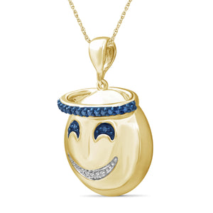 1/10 Ctw Blue And White Diamond 14k Gold Over Silver Emoji Pendant
