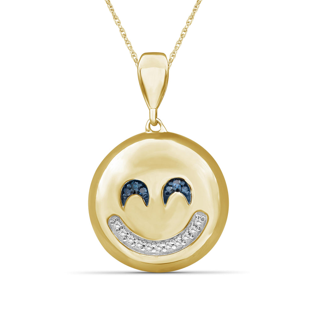 1/20 Ctw Blue And White Diamond 14k Gold Over Silver Emoji Pendant