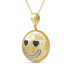 1/20 Ctw Blue And White Diamond 14k Gold Over Silver Emoji Pendant