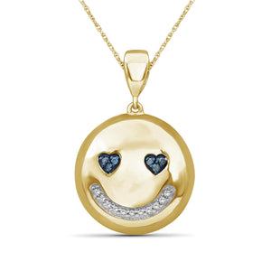 1/20 Ctw Blue And White Diamond 14k Gold Over Silver Emoji Pendant