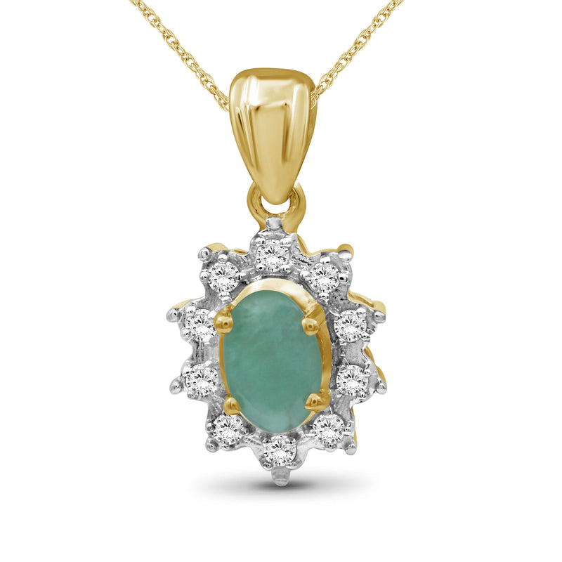 0.55 ctw Genuine Emerald & White Topaz Gemstone 14K Gold Over Silver Pendant