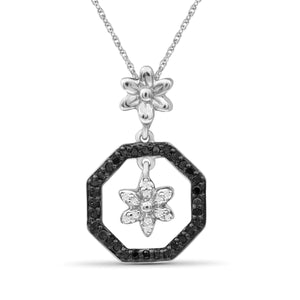 1/7 Carat T.W. Black And White Diamond Sterling Silver Flower Octagon Pendant - Assorted Colors