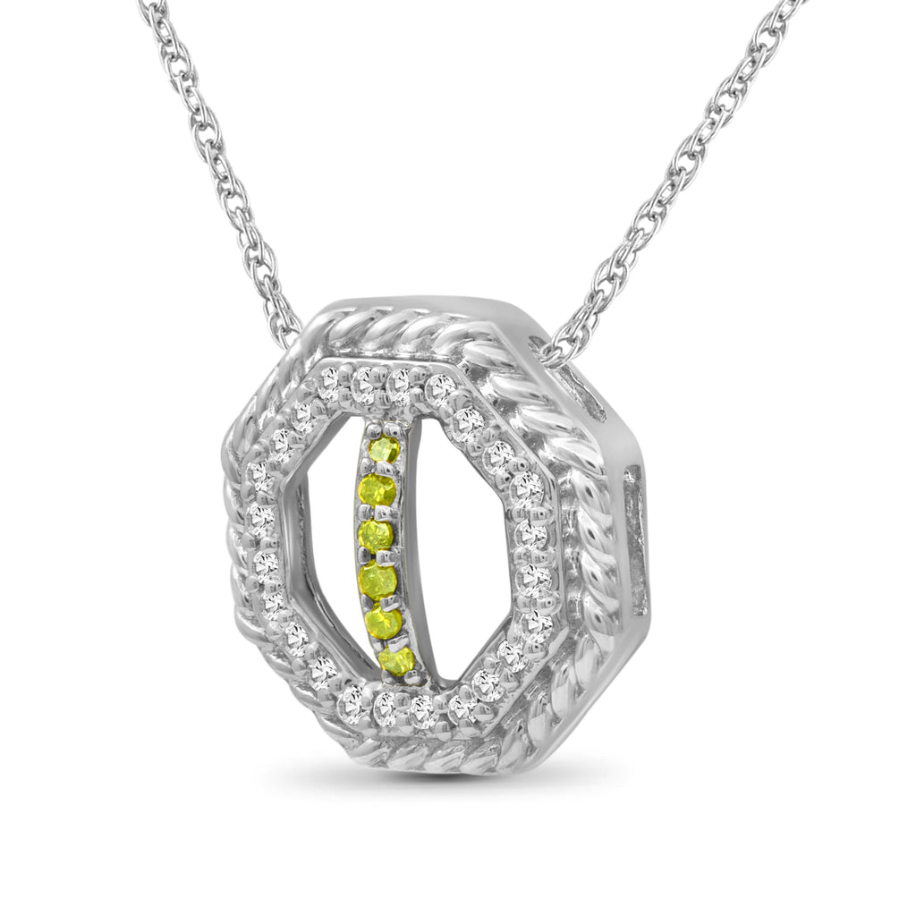 1/7 Carat T.W. Yellow And White Diamond Sterling Silver Octagon Pendant - Assorted Colors