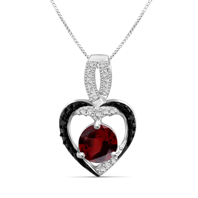 Gemstone and Accent Black & White Diamonds Heart Pendant Sterling Silver- Assorted Styles