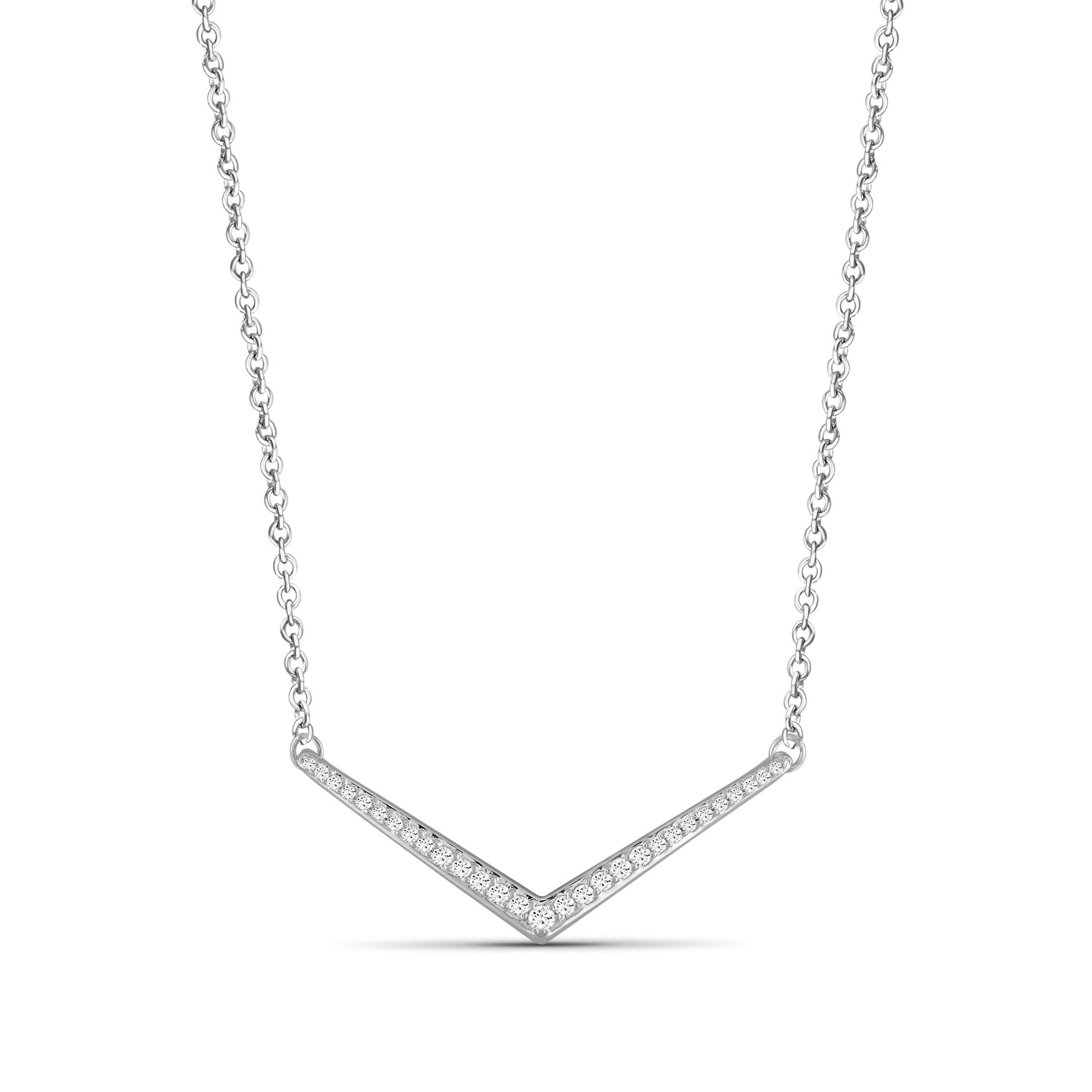 1/4 Ctw White Diamond Sterling Silver V Shape Necklace - Assorted