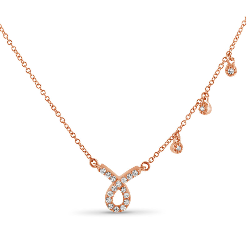 1/4 Ctw White Diamond Rose Gold over Silver Ribbon Shaped Necklace
