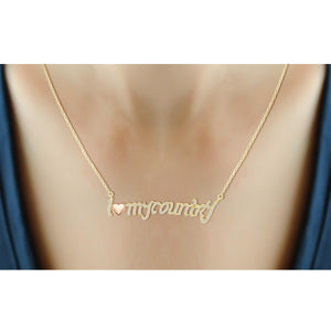1/4 Ctw White Diamond Two Tone Sterling Silver "I Love My Country" Pendant