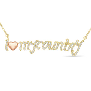 1/4 Ctw White Diamond Two Tone Sterling Silver "I Love My Country" Pendant