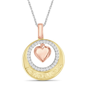 1/7 Carat T.W. White Diamond Three Tone Silver Heart In Circle Pendant