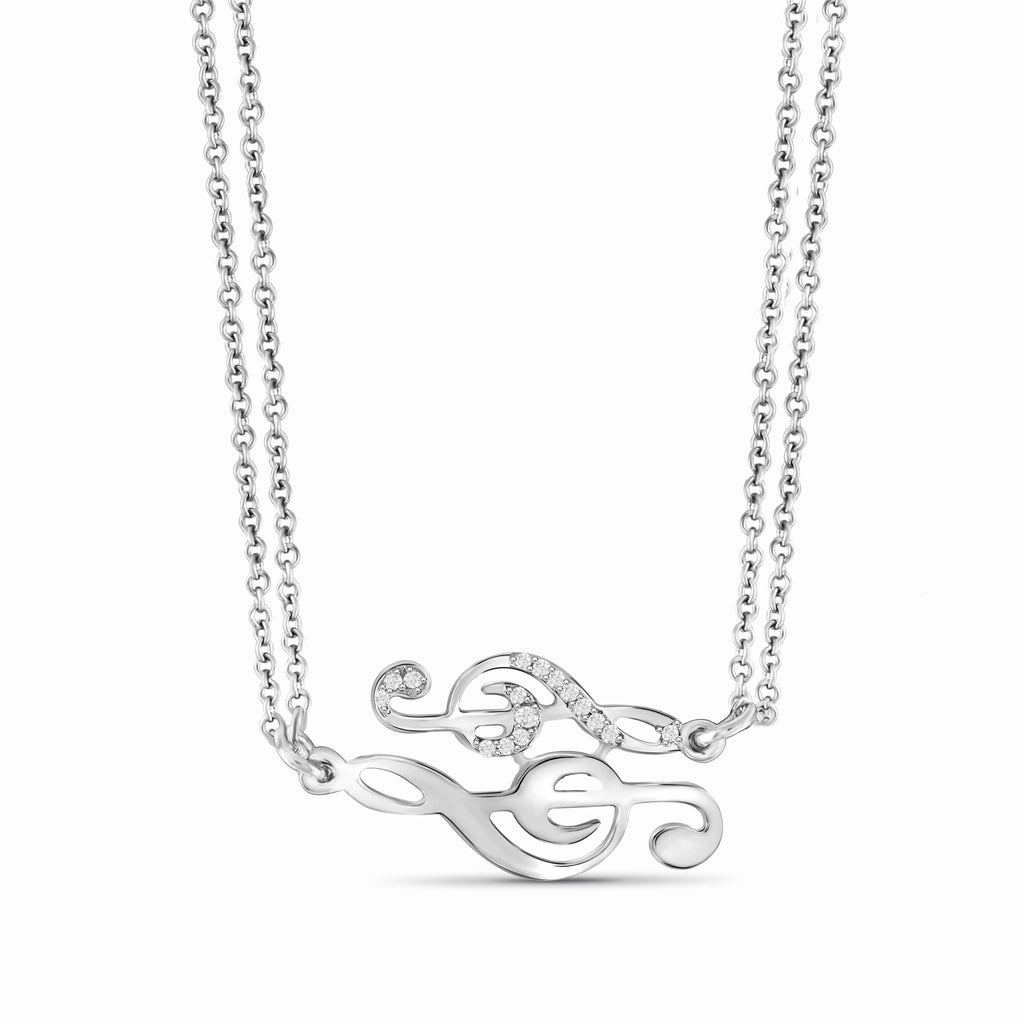 1/20 Ctw White Diamond Sterling Silver Music Note Necaklace - Assorted Colors