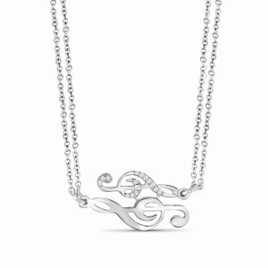 1/20 Ctw White Diamond Sterling Silver Music Note Necaklace - Assorted Colors
