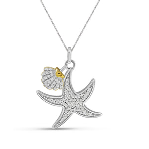 1/5 Carat T.W. White Diamond Two Tone Silver Seashell Starfish Pendant
