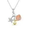 1/10 Carat T.W. White Diamond Three Tone Silver Starfish, Anchor & Seashell Pendant