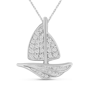 1/5 Carat T.W. White Diamond Sterling Silver SailBoat Pendant - Assorted Colors
