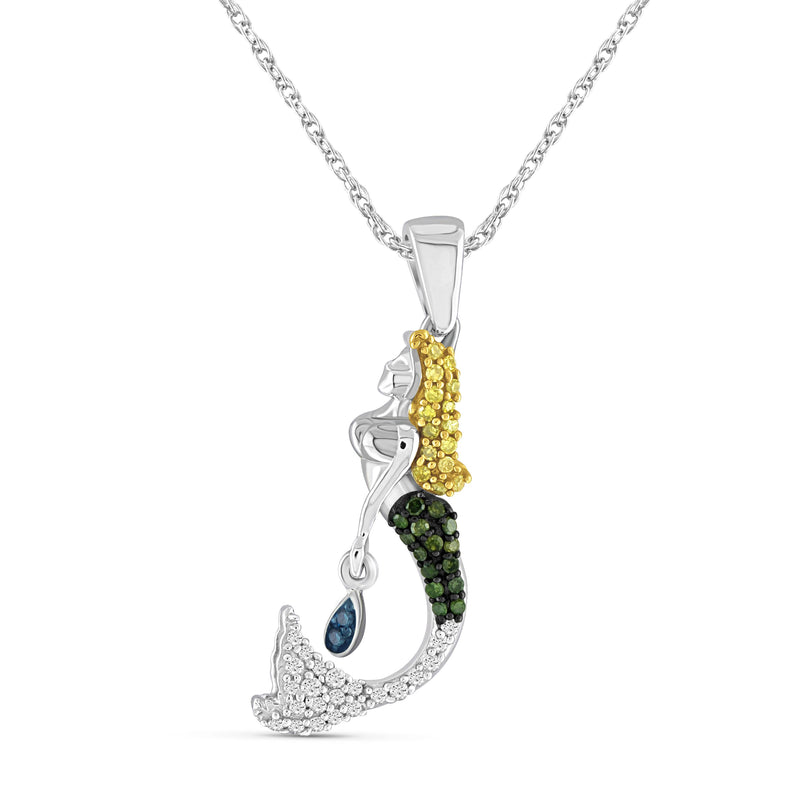 1/5 Carat T.W. Multicolor Diamond Sterling Silver Mermaid Pendant