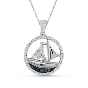 1/4 Carat T.W. Blue And White Diamond Sterling Silver SailBoat Pendant
