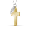 Accent White Diamond Cross with Feather Pendant in Two-Tone Sterling Silver