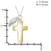 Accent White Diamond Cross with Feather Pendant in Two-Tone Sterling Silver