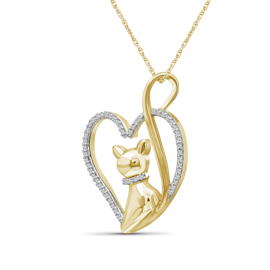 1/7 Ctw White Diamond 14K Gold over Silver Cat Heart Pendant
