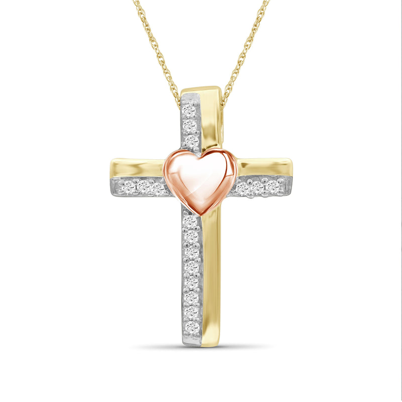 1/10 Ctw White Diamond Heart Cross Pendant in Two-Tone Sterling Silver